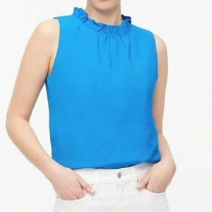 NWT J. Crew Ruffle Neck Blouse Blue XS